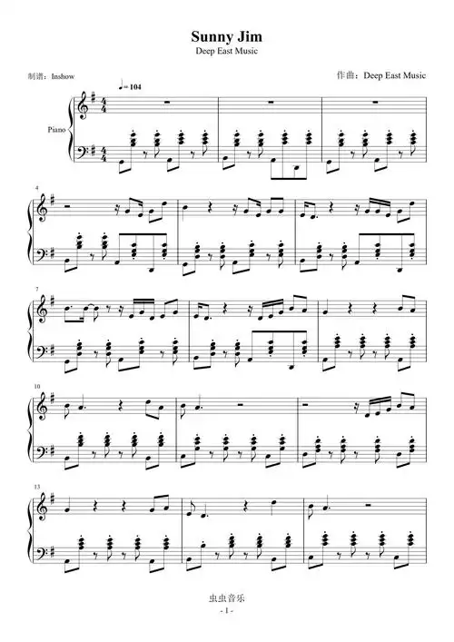 sunny jim【独奏】- deep east music -(#bgm)钢琴谱-inshow-虫虫钢琴