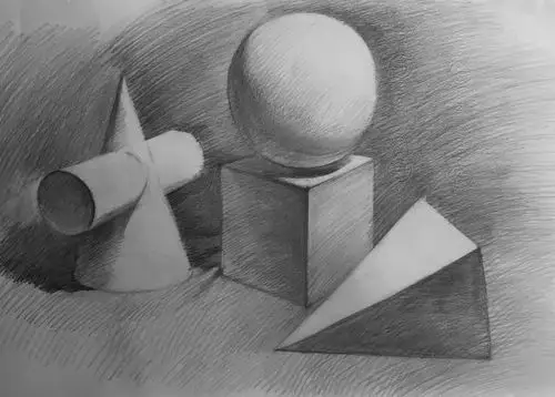 素描初级石膏几何形体-组合练习