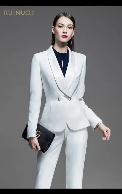 白色休闲西装套装女秋冬韩版气质ol主持人职业装播音艺考面试正装