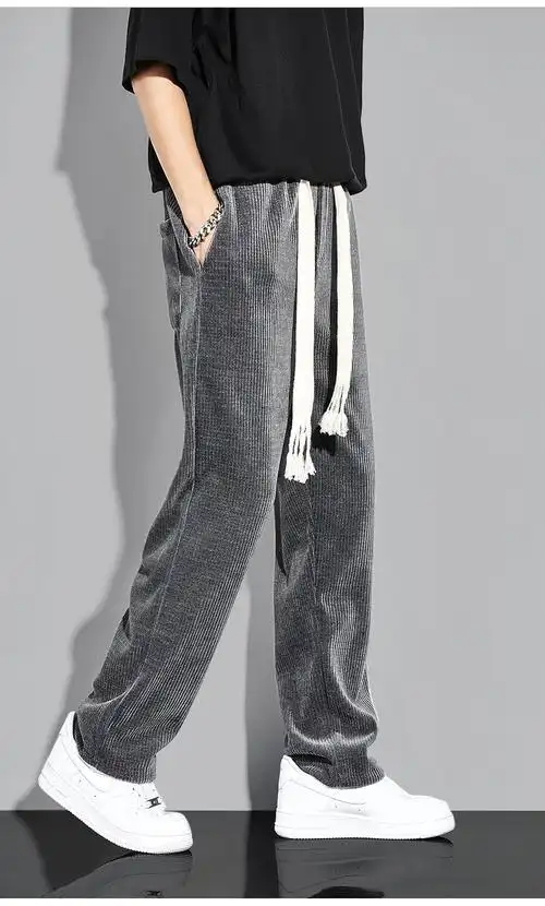 修身裤男春秋高街垂感运动裤灯芯绒灰色靓 灰色 s【图片 价格 品牌 报