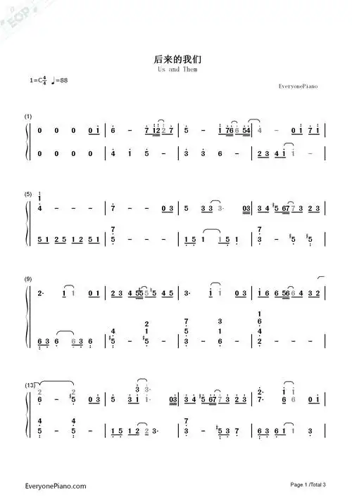 后来的我们-五月天双手简谱预览1