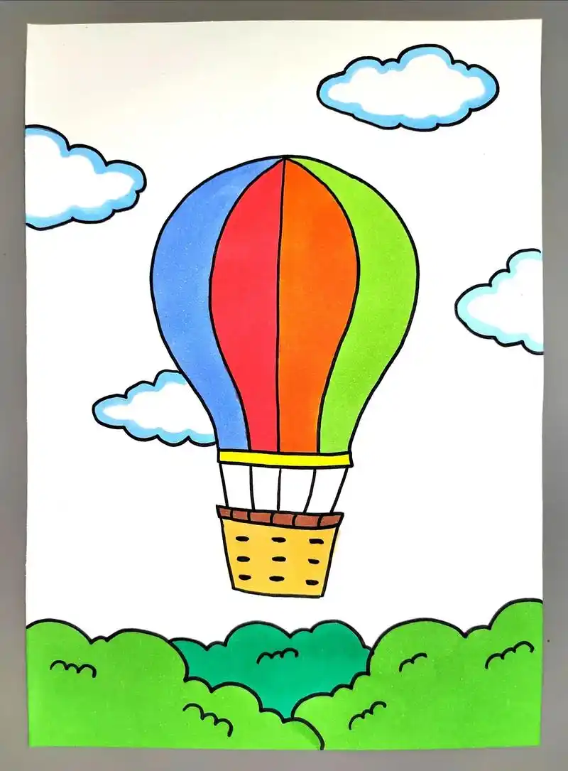 一起来画漂亮的热气球,简单好看,快来试试吧#热气球简笔画 # - 抖音