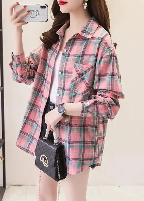 学生格子衬衫女长袖韩版宽松春秋装新款学院风外穿衬衣外套