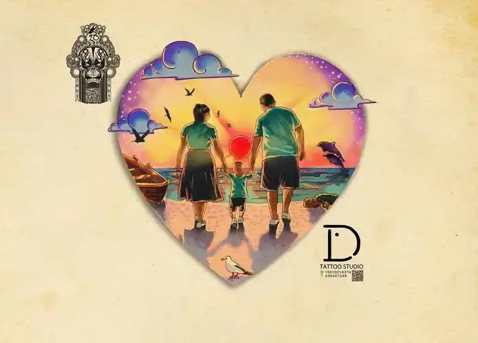 背影纹身 彩色背影纹身 一家三口背影纹身设计图