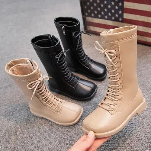 秋冬女童长筒靴加绒儿童高筒靴子秋冬2022新款女孩公主中筒大童马