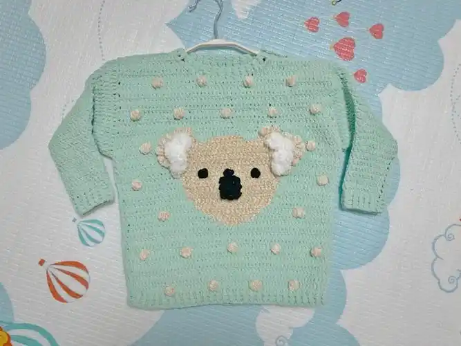 用绒绒线钩的考拉图案儿童毛衣