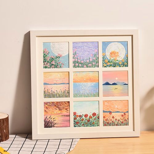 南啵丸油画棒作品画框九宫格油画棒绘画小作品diy宫格画框实木相框