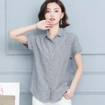 亚麻衬衫女麻料女装棉麻衬衣春夏天小衫夏装大号中年妈妈女宽松休闲