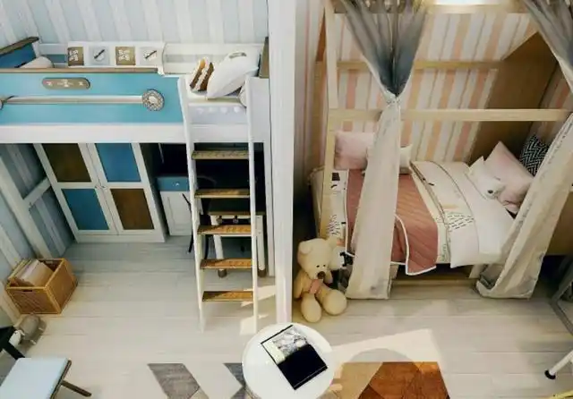 17.6㎡的主卧改成姐弟儿童房,打造属于小孩的游戏娱乐天地