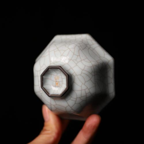 龙泉青瓷 仿南宋官窑灰青八方主人杯 铁胎品茗杯陶瓷功夫茶杯