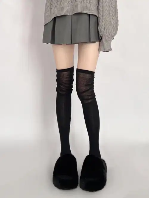 过膝袜秋冬长腿92籍07黑色真的很显瘦