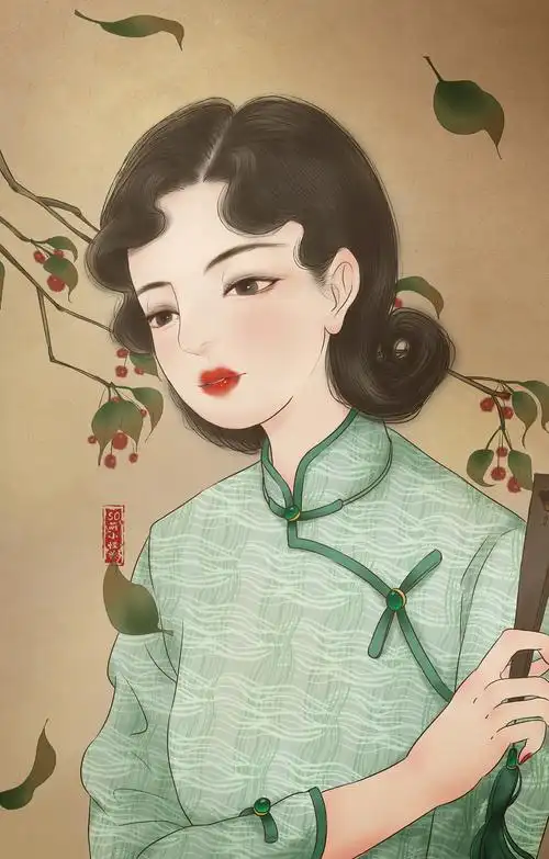 19举报34分享原创作品插画商业插画手绘约稿民国旗袍《杜鹃》剧本杀