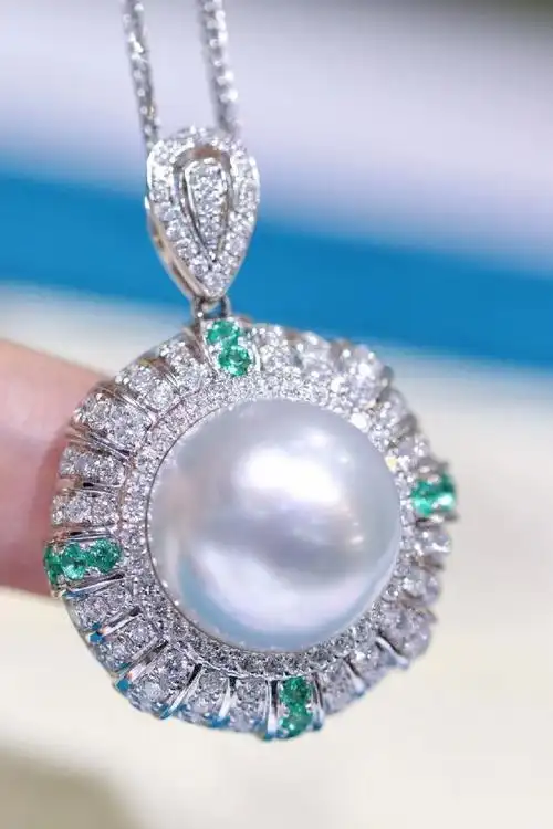 南洋半岛澳白珍珠吊坠海水珍珠项链18k金镶嵌轻奢名媛锁骨链送女友