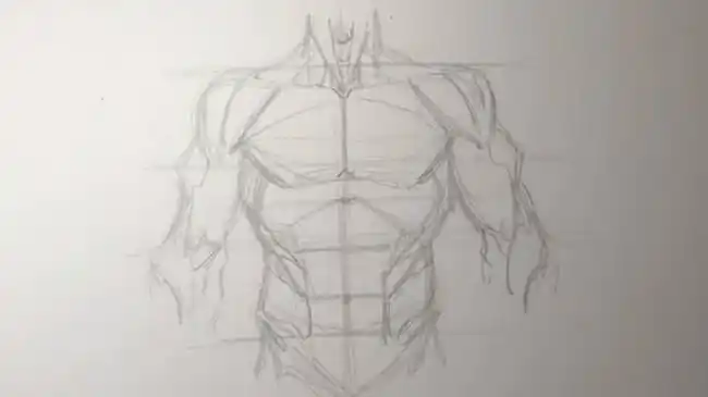 男性胸肌腹肌手臂肌肉简单的男性人物上身肌肉素描展示绘画教程