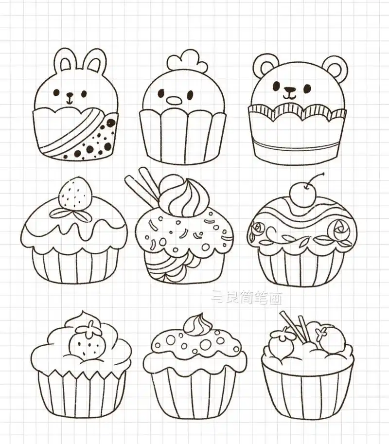 简笔画|草莓樱桃纸杯蛋糕甜点甜品手帐素材 零基础绘画|简笔画教程