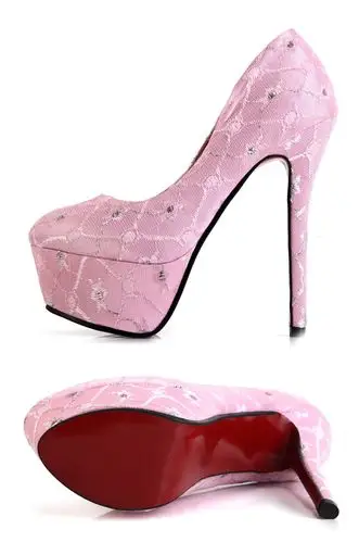 甜美淑女刺绣花朵蕾丝防水台超高跟浅口单鞋 蕾丝d6d7205 粉色 39