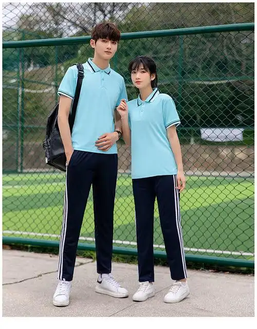 斐升中学生夏季校服套装初中学生短袖班服纯色学院风毕业班高中生绿色