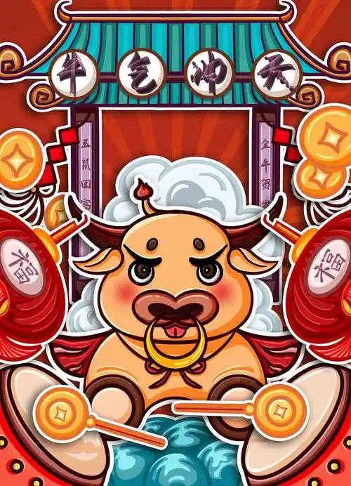 牛年生肖海报之"牛气冲天"