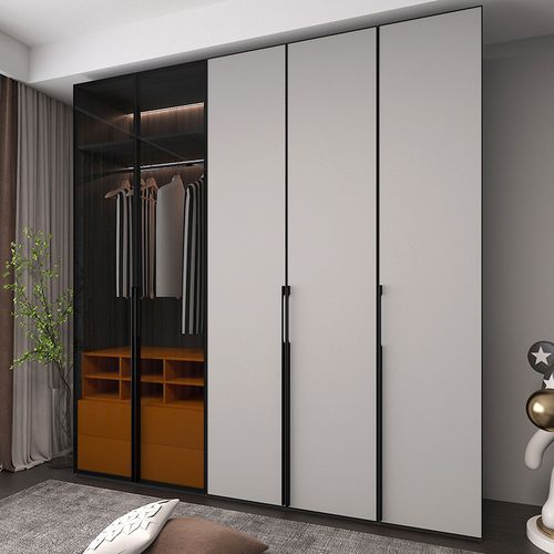 平开门衣柜现代简约定制整体卧室衣柜带顶柜多功能免漆板大衣橱