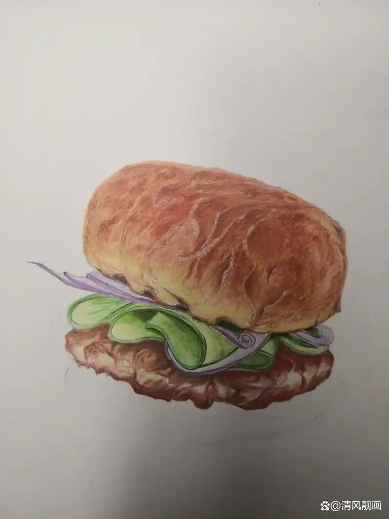 彩铅画牛肉面包的详细上色线稿步骤