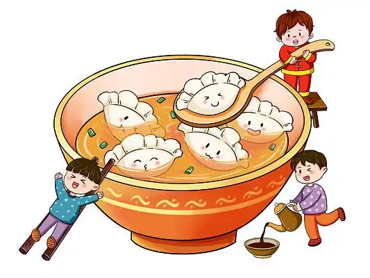 卡通插画冬至食物元素过年吃饺子除夕春节兔年png素材冬至冬至冬至