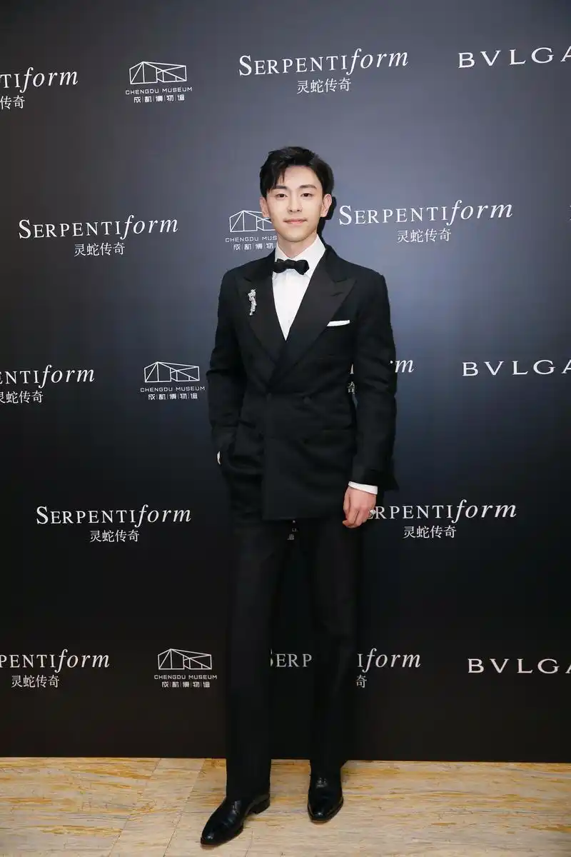 邓伦今日出席成都bvlgari宝格丽 serpentiform灵蛇传奇展览活动,深邃