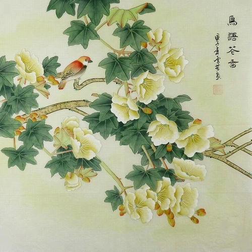 纯手绘字画国画客厅办公室装饰画包邮四尺斗方工笔画花鸟鸟语花香