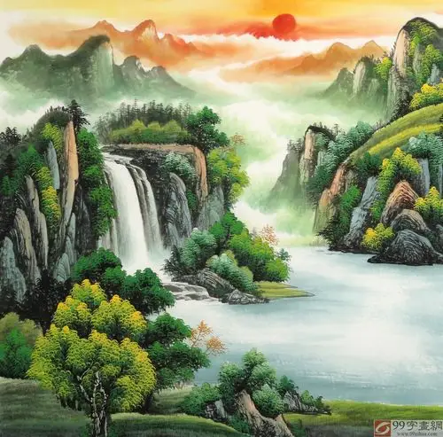 吴东 六尺聚宝盆山水画《宝地生金》 著名易风水画家 - 聚宝盆山水