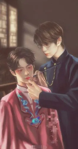 原创博君一肖又找糖磕制作王一博肖战漫画肖战穿吊带红裙妖娆妩媚