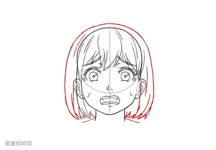 画短发女孩漫画害怕表情的画法