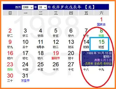 农历九月初五和阳历十月十五是同天的是哪一一年