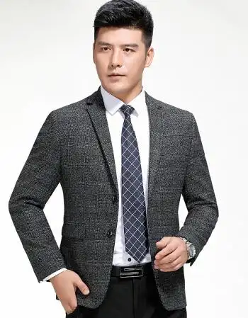 中年男休闲西服外套男士商务单件西装爸爸装加大男装单西上衣 如图