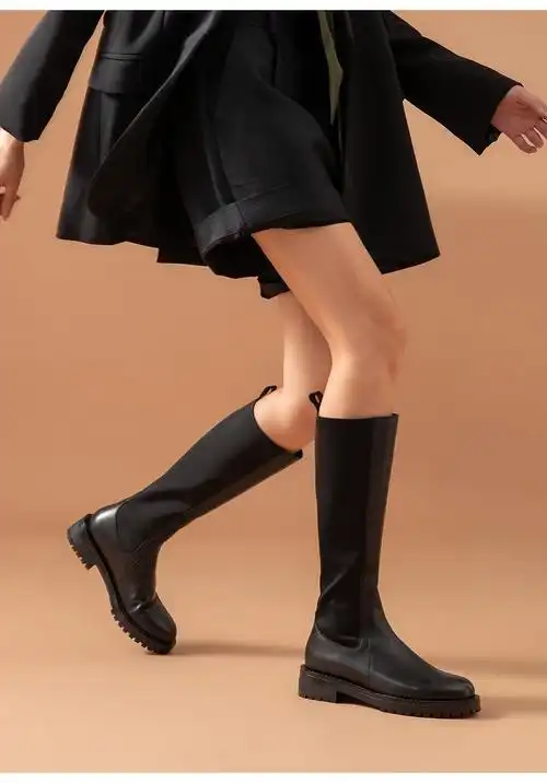 beautoday高筒靴女秋冬英伦靴子女长靴瘦瘦靴粗跟弹力靴女士长筒靴女