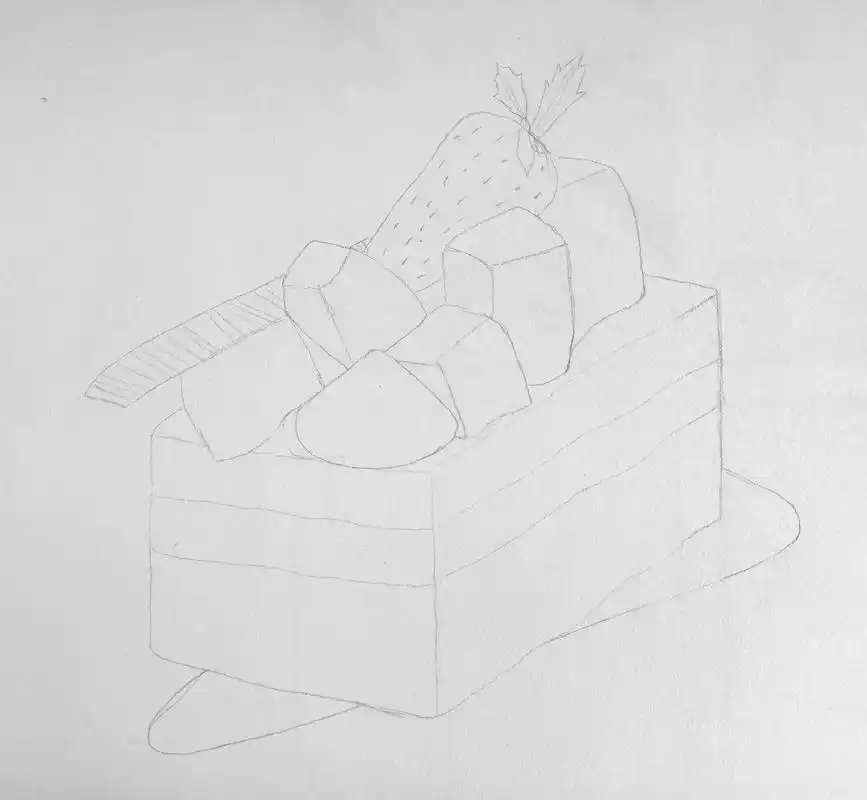 今日美食之#芒果草莓蛋糕#彩铅画#绘画过程 - 抖音