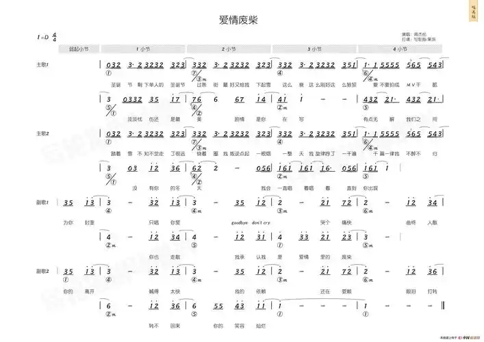 爱情废柴 (简和谱)_写轮指钢琴即兴个人制谱园地_中国曲谱网