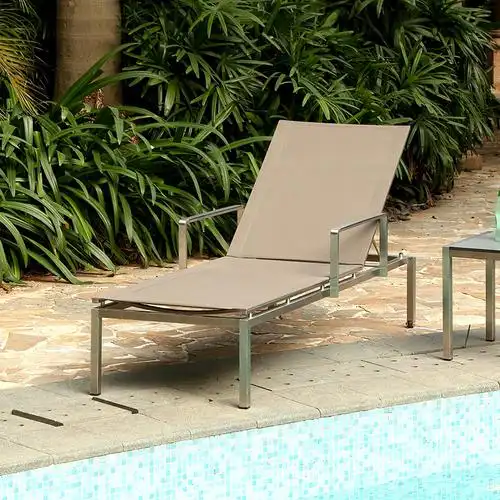 批发室外不锈钢躺床 休闲泳池酒店露天家具户外特斯林沙滩躺椅