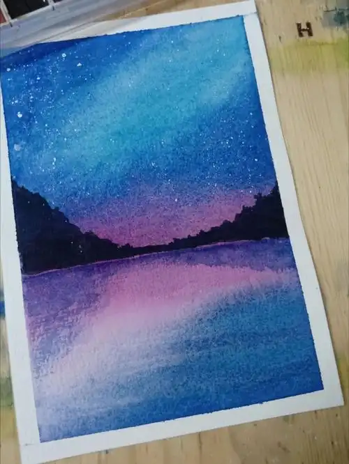 零基础学画画  #画画的日常  #自学水彩  速涂一张星空,晕染不到位