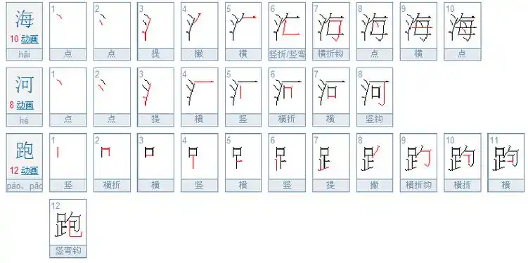 海河跑的笔顺怎么写