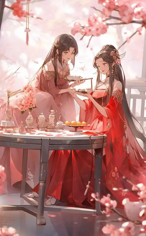 粉红色古风美女小说封面插画背景图片下载_1632x2912像素jpg格式_编号
