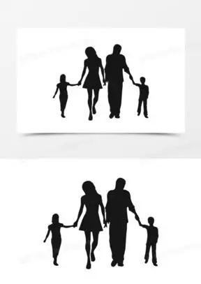 黑色四口之家手牵手背影装饰素材