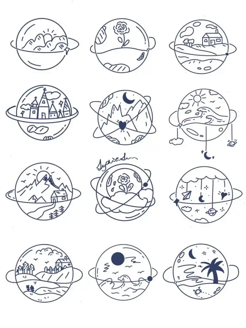 星球简笔画～每个星球都有它自己的故事～ 每个星球都有自己的故事