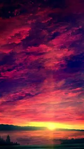 动漫傍晚火烧云风景