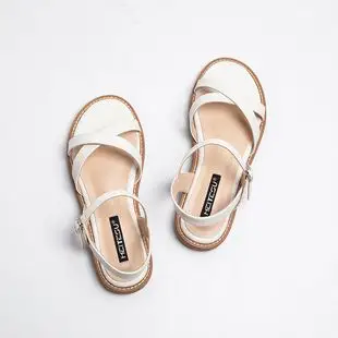 白色平底凉鞋女夏2019新款简约百搭学生交叉带沙滩鞋牛筋软底女鞋