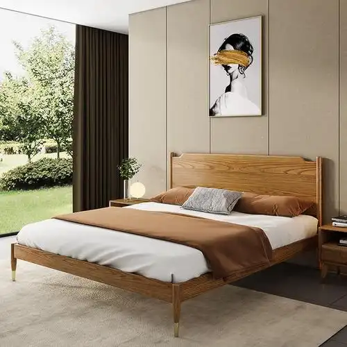 实木床厂家直销出租房木床便宜的批发白蜡木双人实木床 佛山工厂