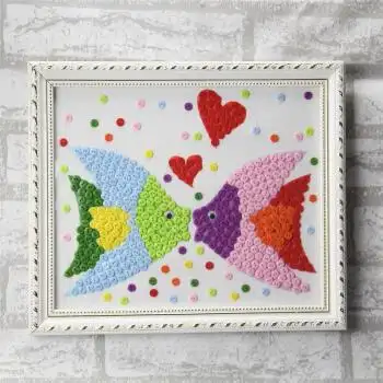 儿童益智教材diy创意材料包纽扣扣子画手工制作装饰画子粘贴画 双鱼