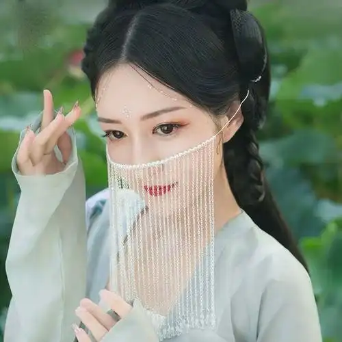阖萱面纱古风面帘古风遮脸汉服遮面纱配饰流苏步摇挂耳古装饰品全套