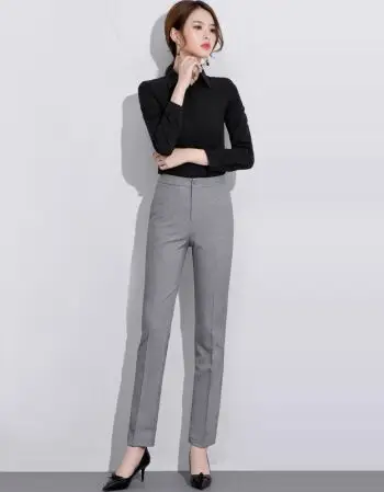 浅灰色高腰ol直筒宽松职业工作修身正装工装西装裤子女长裤 浅灰色 l