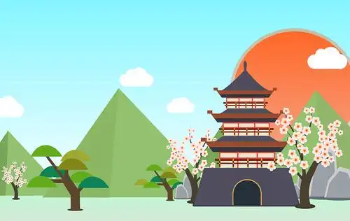 原创一组古建筑题材扁平矢量插画