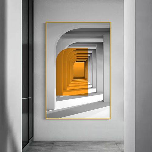 方块杉大幅现代简约楼梯转角装饰画复式楼玄关过道走廊尽头挂画空间