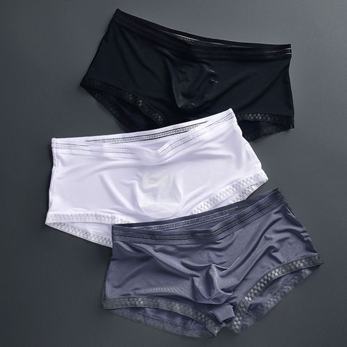 男士性感内裤冰丝透明夏季新款一片片式薄款男平角内裤